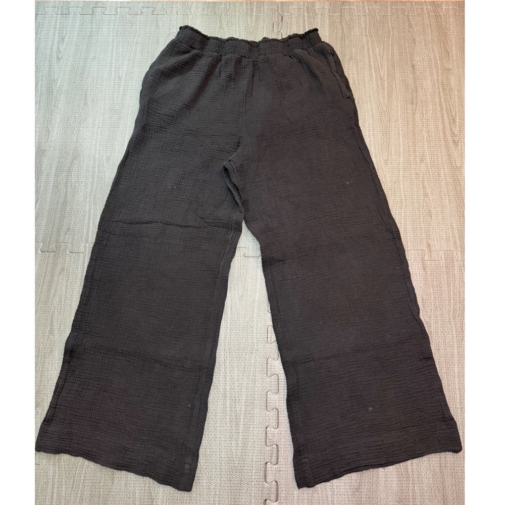 Shade & Shore Womens Black Cotton Gauze Wide Leg Beach Coverup Pants Medium